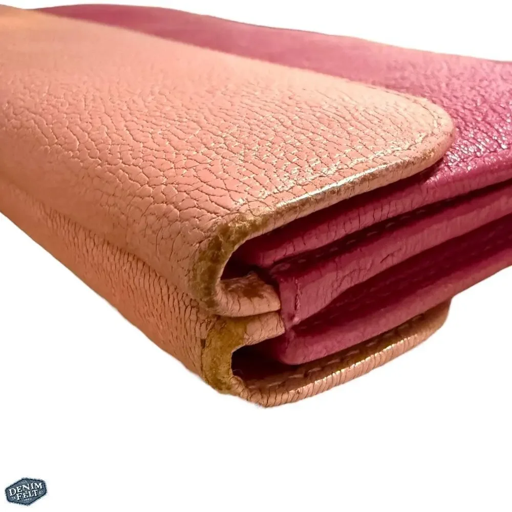 Miu‎ Miu Pink Bicolor/Two Tone Leather Continental Flap Snap Long Wallet